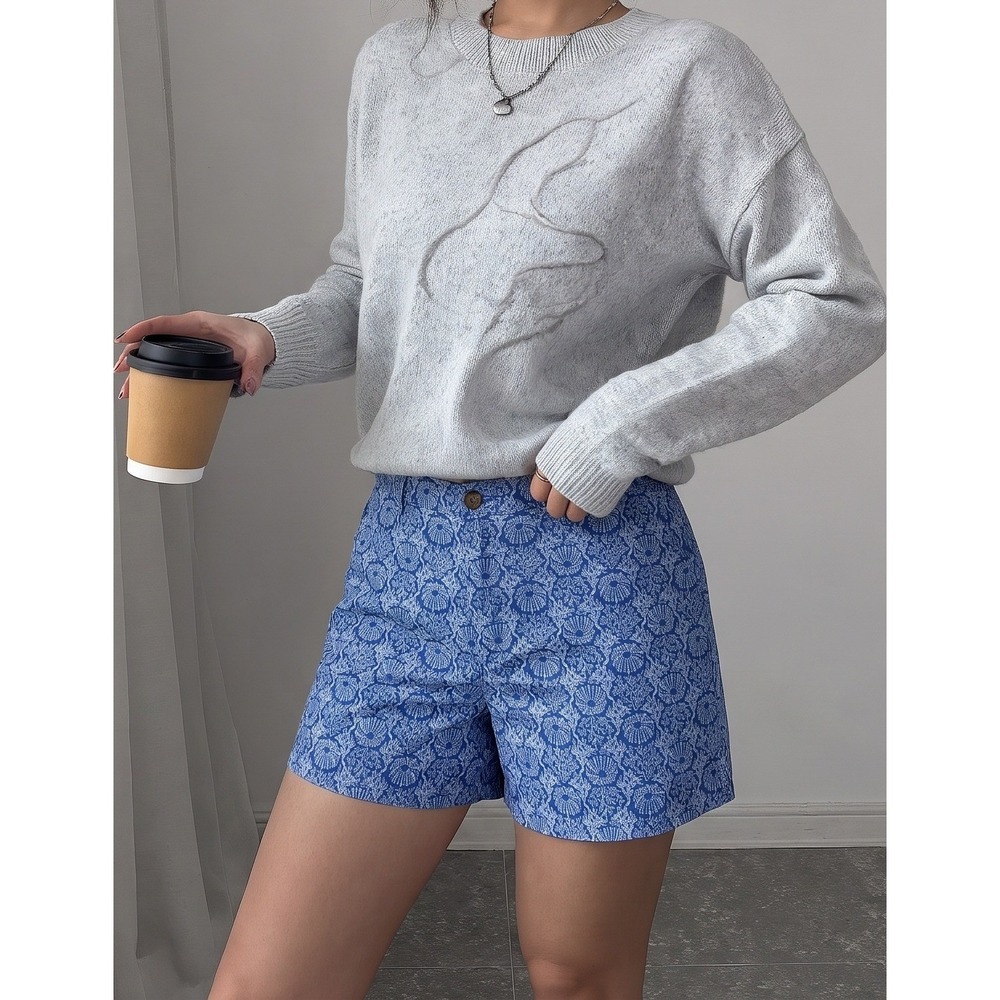 Old Navy Chino Shorts Seashell Coral Print Size 10 Blue White Summer Casual